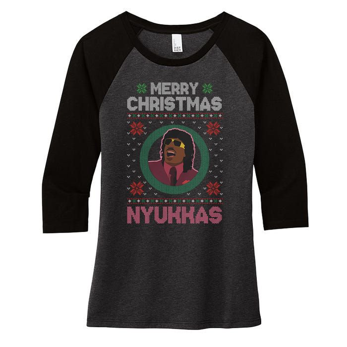 Merry Christmas Nyukkas Funny Christmas Apparel Women's Tri-Blend 3/4-Sleeve Raglan Shirt