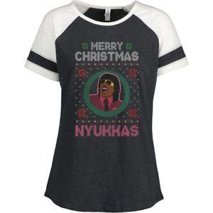 Merry Christmas Nyukkas Funny Christmas Apparel Enza Ladies Jersey Colorblock Tee