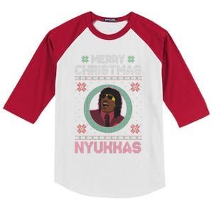 Merry Christmas Nyukkas Funny Christmas Apparel Kids Colorblock Raglan Jersey