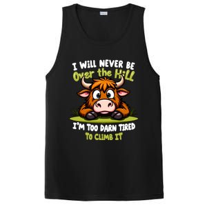 Messy Cow Never Over Hill Too Tired Climb Fun Gift PosiCharge Competitor Tank