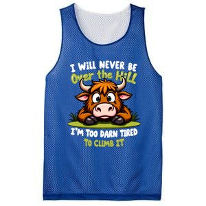 Messy Cow Never Over Hill Too Tired Climb Fun Gift Mesh Reversible Basketball Jersey Tank