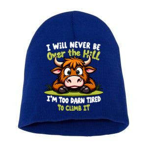 Messy Cow Never Over Hill Too Tired Climb Fun Gift Short Acrylic Beanie