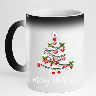 Merry Christmas Nurse Stethoscope Tree Lights Gift 11oz Black Color Changing Mug