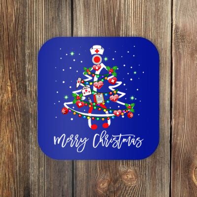 Merry Christmas Nurse Stethoscope Tree Lights Gift Coaster