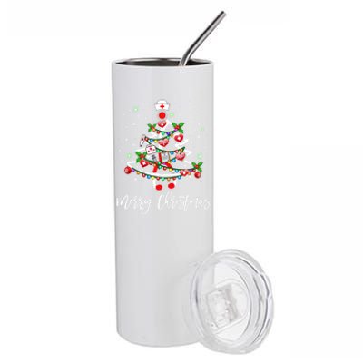 Merry Christmas Nurse Stethoscope Tree Lights Gift Stainless Steel Tumbler