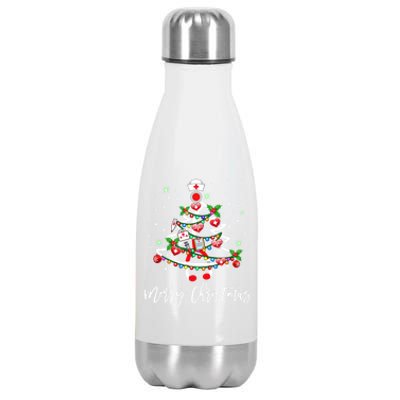 Merry Christmas Nurse Stethoscope Tree Lights Gift Stainless Steel Insulated Water Bottle