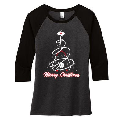 Merry Christmas Nurse Yuletide Practitioners Cute Gift Women's Tri-Blend 3/4-Sleeve Raglan Shirt