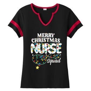 Merry Christmas Nurse Squad Party Nursing Np Rn Xmas Lights Gift Ladies Halftime Notch Neck Tee