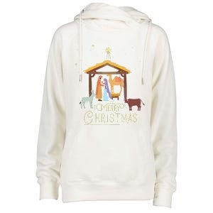 Merry Christmas Nativity Scene North Star Baby Jesus Womens Funnel Neck Pullover Hood