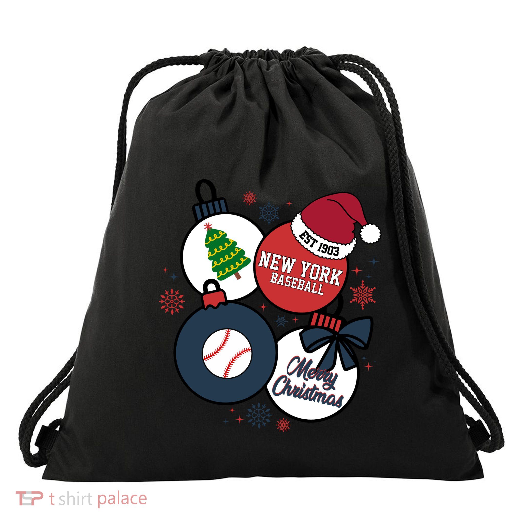 Merry Christmas New York Baseball Est 1903 Drawstring Bag