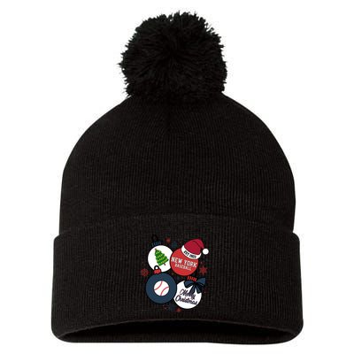 Merry Christmas New York Baseball Est 1903 Pom Pom 12in Knit Beanie