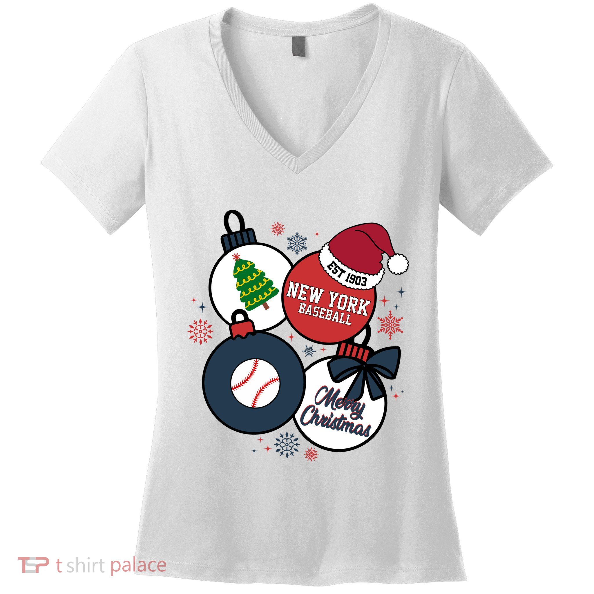 Merry Christmas New York Baseball Est 1903 Women's V-Neck T-Shirt