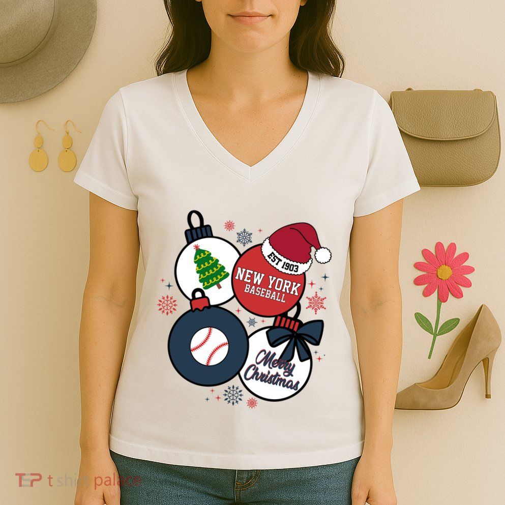 Merry Christmas New York Baseball Est 1903 Women's V-Neck T-Shirt
