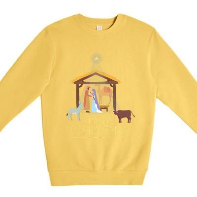 Merry Christmas Nativity Scene North Star Baby Jesus Long Sleeve Premium Crewneck Sweatshirt