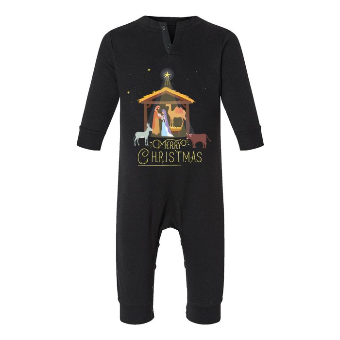 Merry Christmas Nativity Scene North Star Baby Jesus Long Sleeve Infant Fleece One Piece