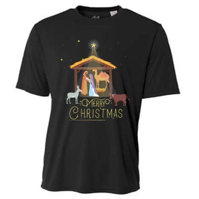 Merry Christmas Nativity Scene North Star Baby Jesus Long Sleeve Cooling Performance Crew T-Shirt