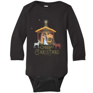 Merry Christmas Nativity Scene North Star Baby Jesus Long Sleeve Baby Long Sleeve Bodysuit