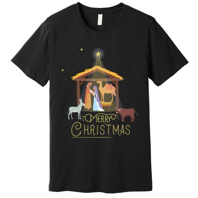 Merry Christmas Nativity Scene North Star Baby Jesus Long Sleeve Premium T-Shirt