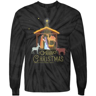 Merry Christmas Nativity Scene North Star Baby Jesus Long Sleeve Tie-Dye Long Sleeve Shirt