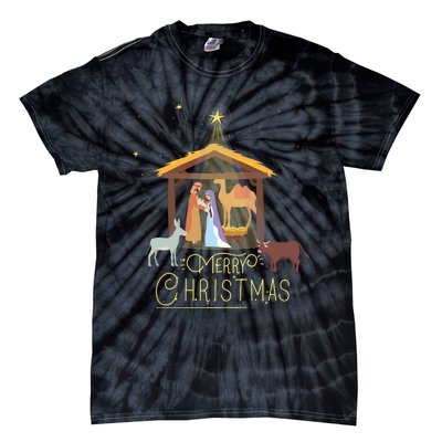 Merry Christmas Nativity Scene North Star Baby Jesus Long Sleeve Tie-Dye T-Shirt