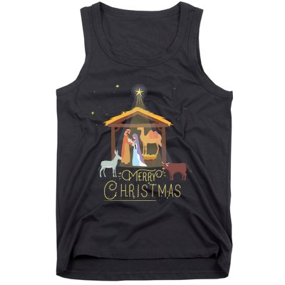 Merry Christmas Nativity Scene North Star Baby Jesus Long Sleeve Tank Top