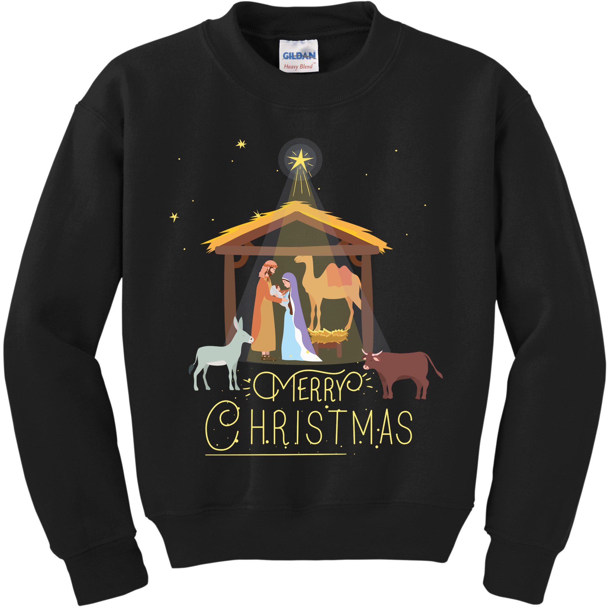 Merry Christmas Nativity Scene North Star Baby Jesus Long Sleeve Kids Sweatshirt