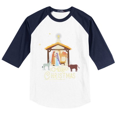 Merry Christmas Nativity Scene North Star Baby Jesus Long Sleeve Baseball Sleeve Shirt