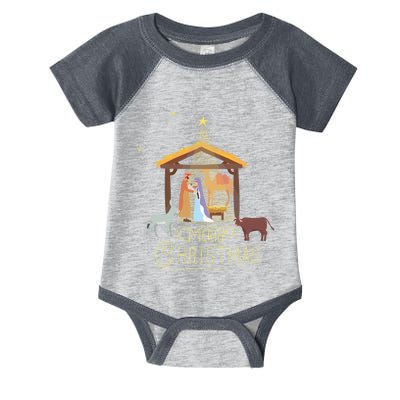 Merry Christmas Nativity Scene North Star Baby Jesus Long Sleeve Infant Baby Jersey Bodysuit