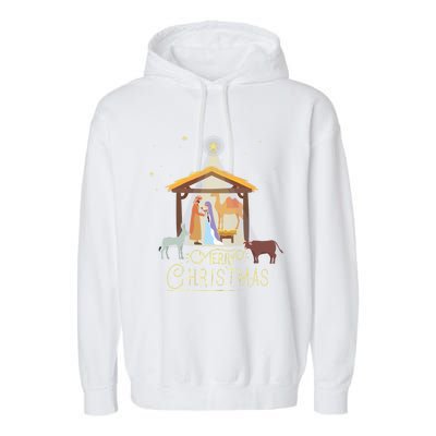 Merry Christmas Nativity Scene North Star Baby Jesus Long Sleeve Garment-Dyed Fleece Hoodie