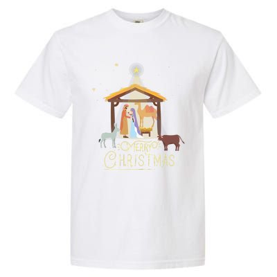 Merry Christmas Nativity Scene North Star Baby Jesus Long Sleeve Garment-Dyed Heavyweight T-Shirt