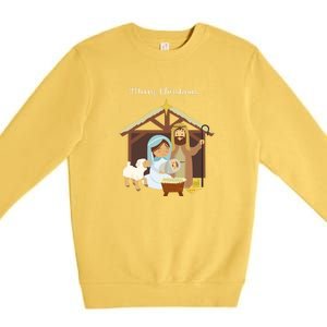 Merry Christmas & Nativity Scene Christian Faith Holiday Long Sleeve Premium Crewneck Sweatshirt