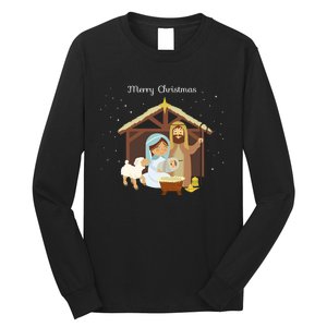 Merry Christmas & Nativity Scene Christian Faith Holiday Long Sleeve Long Sleeve Shirt