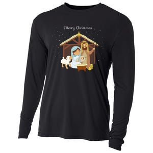 Merry Christmas & Nativity Scene Christian Faith Holiday Long Sleeve Cooling Performance Long Sleeve Crew