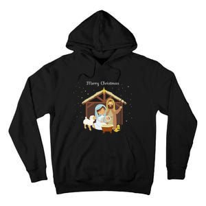 Merry Christmas & Nativity Scene Christian Faith Holiday Long Sleeve Tall Hoodie