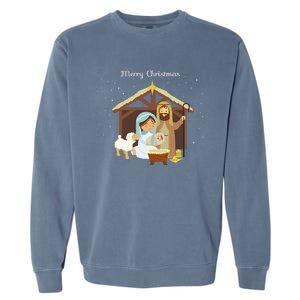 Merry Christmas & Nativity Scene Christian Faith Holiday Long Sleeve Garment-Dyed Sweatshirt