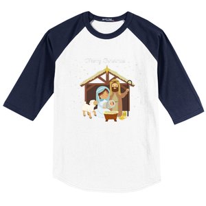 Merry Christmas & Nativity Scene Christian Faith Holiday Long Sleeve Baseball Sleeve Shirt