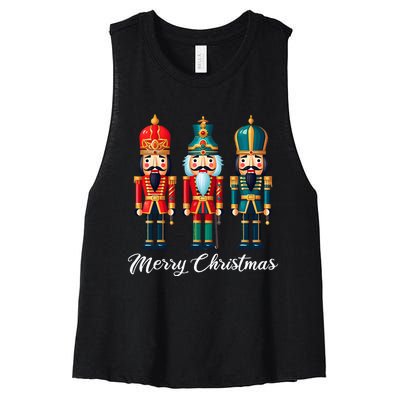 Merry Christmas Nutcracker Ballet Festive Xmas Women's Racerback Cropped Tank