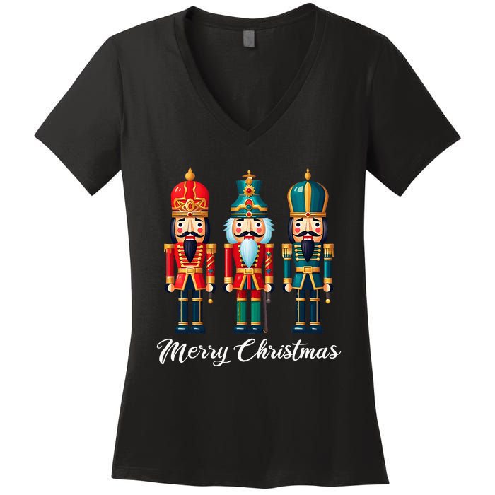 Merry Christmas Nutcracker Ballet Festive Xmas Women's V-Neck T-Shirt