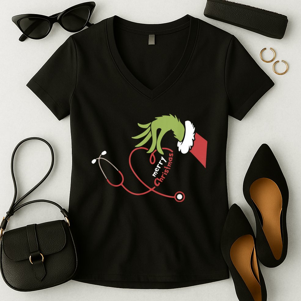 Merry Christmas Nurse Funny Nursing Christmas Women's V-Neck T-Shirt