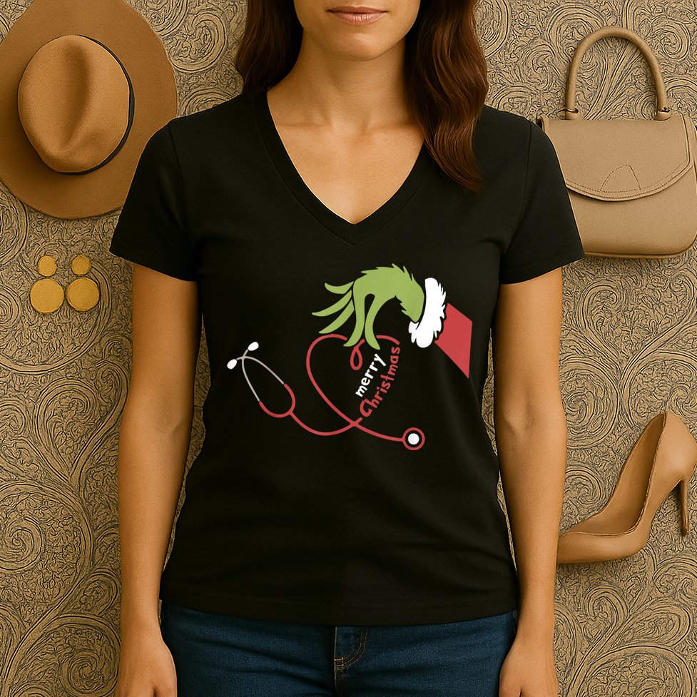 Merry Christmas Nurse Funny Nursing Christmas Women's V-Neck T-Shirt