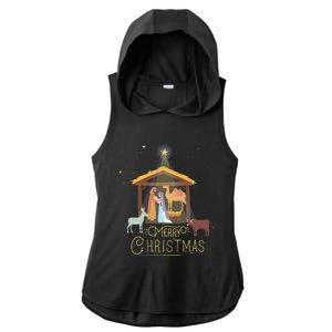 Merry Christmas Nativity Scene North Star Jesus Gift Ladies PosiCharge Tri-Blend Wicking Draft Hoodie Tank