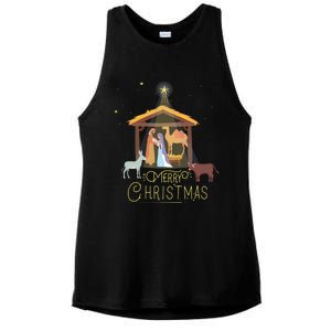 Merry Christmas Nativity Scene North Star Jesus Gift Ladies PosiCharge Tri-Blend Wicking Tank