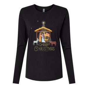 Merry Christmas Nativity Scene North Star Jesus Gift Womens Cotton Relaxed Long Sleeve T-Shirt