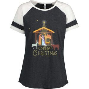 Merry Christmas Nativity Scene North Star Jesus Gift Enza Ladies Jersey Colorblock Tee