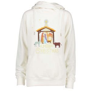 Merry Christmas Nativity Scene North Star Jesus Gift Womens Funnel Neck Pullover Hood