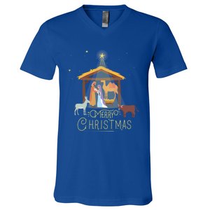 Merry Christmas Nativity Scene North Star Jesus Gift V-Neck T-Shirt