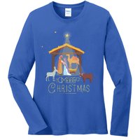 Merry Christmas Nativity Scene North Star Jesus Gift Ladies Long Sleeve Shirt