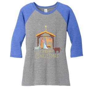 Merry Christmas Nativity Scene North Star Jesus Gift Women's Tri-Blend 3/4-Sleeve Raglan Shirt