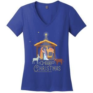 Merry Christmas Nativity Scene North Star Jesus Gift Women's V-Neck T-Shirt