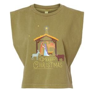 Merry Christmas Nativity Scene North Star Jesus Gift Garment-Dyed Women's Muscle Tee